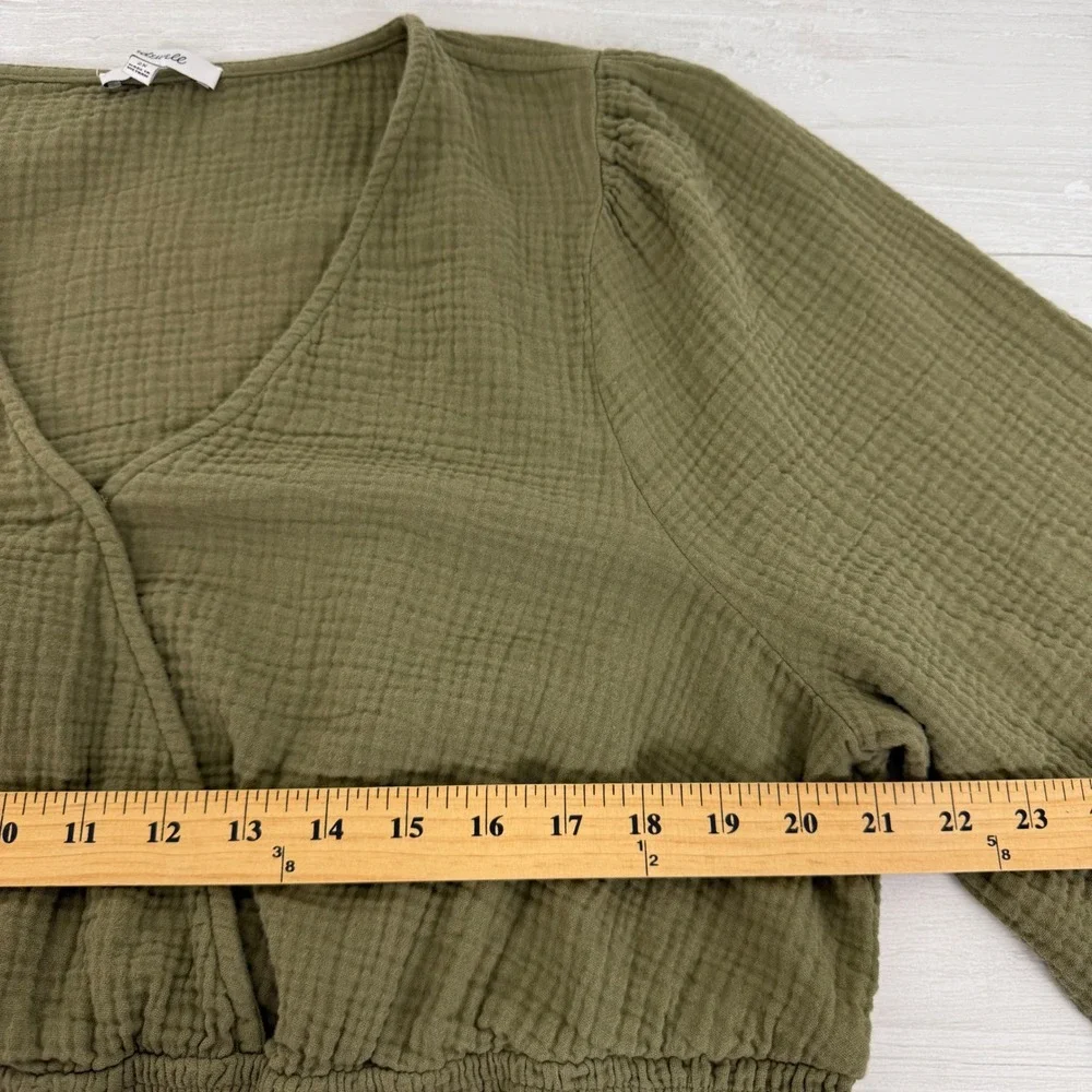 Madewell Smocked Wrap Top Womens 2X Green Cotton Gauze‎ Puff Sleeve Julianne